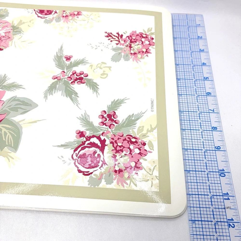 Vintage 4 Christmas Placemats Holiday Time Vinyl Foam Floral Poinsettia Cottage